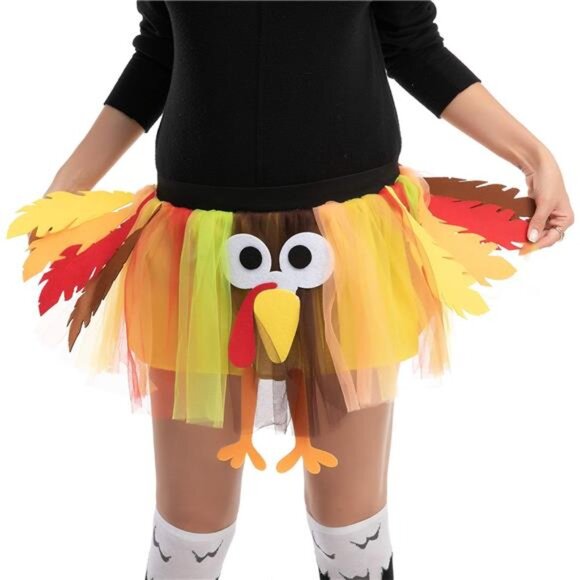 Thanksgiving Turkey Tutu – Dress-Up Party Outfit, Turkey Skirt & Accessories - Picture 2 of 8